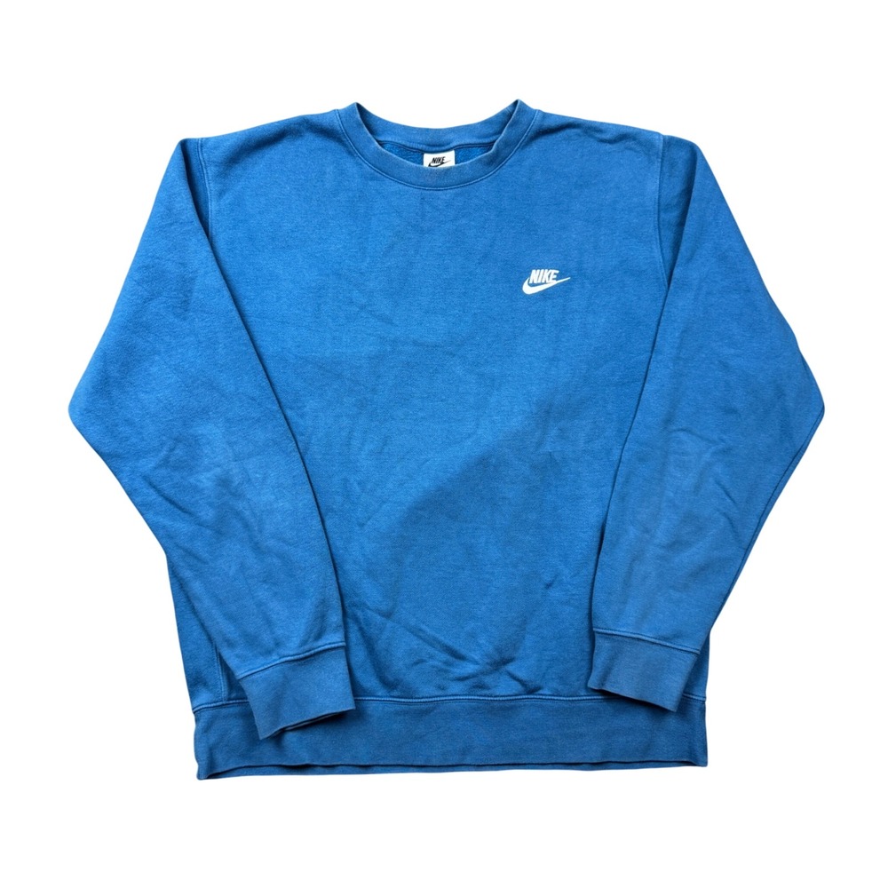 Nike Men Large Club Fleece Crewneck Sweatshirt Blue Embroidered Futura Logo
